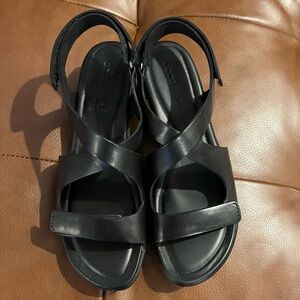 NWOT ECCO Felicia Cross Women Wedge Sandals Black Size 40